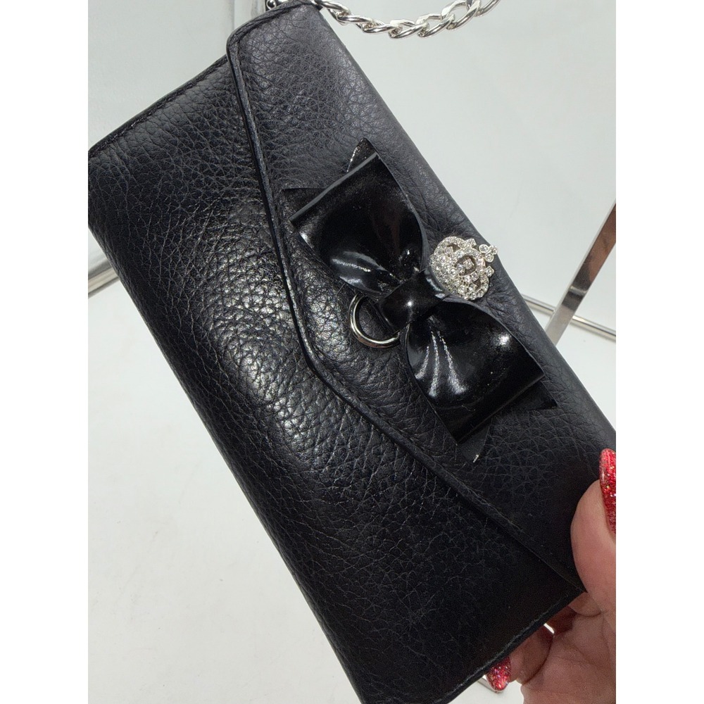 My Flat In London Black Leather Bow Crown Crossbody Wallet Bag Jan Haedrich - Picture 4 of 12